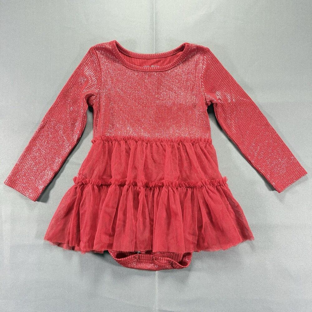 Okie Dokie Red Tutu Skirted Dress Girls 24M Tulle  Long Sleeve Ruffle